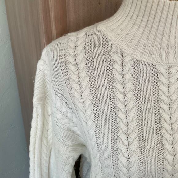 Splendid color block cotton turtleneck sweater ivory gray cable knit fisherman L - Picture 8 of 16